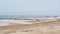 Horizontal shot of breakwaters in the Baltic sea, the seashore of Sarbinowo, Poland