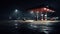 Horizontal shot of a generic unbranded gas station at night