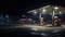 Horizontal shot of a generic unbranded gas station at night