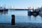 Horizontal shot looking out over the sea water within scarborough docks