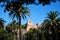 Horizontal shot of Malaga\'s Castillo Gibralfaro ruins at the top of a hill