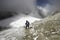 Horizontal shot mountaineer descending a snow-filled route of the Iztaccihuatl - Popocatepetl National Park in Mexico