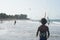 Horizontal shot of people kiteboarding on the beach in the Dominican Republic