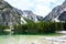 Horizontal shot of the Prags lake in The Fanes-Senns-Prags Nature Park located in South Tyrol, Italy
