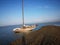 Horizontal shot of a sailboat on a sandbank on Wangerooge island, located in northern Germany