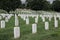 A horizontal shot of tombstones in Arlington cemetery Washington dc