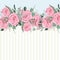 Horizontal striped pattern with pink roses with leaves, herbs. Cute wedding floral vector design frame.