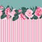 Horizontal striped pattern with, rose, peony, leaves and bud. Cute wedding floral vector design frame.