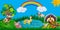 Horizontal summer banner or header for kids sites with 3d rendered farm animals plasticine sculptures