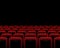 Horizontal theater seamless pattern. Vector red armchairs on black background.