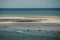 Horizontal view on atlantic ocean with boats by the dune pyla