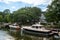 Horizontal view of boats tied up on the Roundout Creek in the Rondoutâ€“West Strand Historic