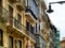 Horizontal view of classic balconies in Pamplona, Spain