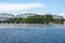 Horizontal View of The Movable Dam at Lock 8, a three-span moveable dam with a walkway across