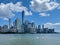 Horizontal view of the skyline of lower Manhattan`s Financial district, with the World Trade