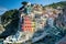 Horizontal View of the Town of Riomaggiore Builded on the Cliff
