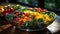 Horizontal web banner, Diet salad bowl full of tomatoes lemon piecs and green leaves
