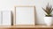 Horizontal Wooden Picture Frame and Poster Mockup: Enhance Your Space with Stylish Wooden Table and Desk.