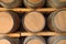 Horizontal wooden wine barrels