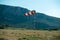 Horizontally flying windsock wind vane due to high wind.