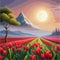 Horizontally vector illustration vast fields red tulips in beautiful