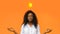 Hormonal Balance. Calm Black Woman Meditating With Closed Eyes On Orange Background