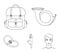 Horn, game in hand, backpack with things, steel cap.Hunting set collection icons in outline style vector symbol stock