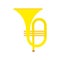 Horn instrument vector icon musical classical orchestra. Brass band cartoon acoustic golden tuba. Fanfare equipment bass