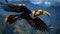 hornbill dark and yellow beak flying over a mountain-6