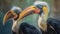 Hornbills painted in beautiful watercolors. Generative Ai