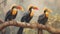 Hornbills painted in beautiful watercolors. Generative Ai