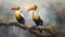 Hornbills painted in beautiful watercolors. Generative Ai