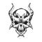 Horned Devil Skull. Hand Drawn Vector Illustration