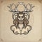 Horned god Cernunnos . Mysticism, esoteric, paganism, occultism. Vector illustration.