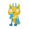 Horned Monster Standing with Thoughtful Expression on His Muzzle Vector Illustration