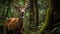 Horned stag grazes in lush green meadow generated by AI