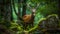 Horned stag standing in lush green forest generated by AI