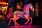 Horoscope Horse with blue lights and rainbow colors, in the style of light orange and magenta, colorful explosions, vivid street s