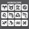Horoscope zodiac signs icons with long shadow