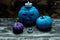 Horribly blue Halloween, painted blue pumpkins and candles