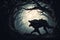 Horror angry werewolf howling at the moon in a forest with twisted trees Halloween background