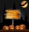 Horror background with full moon and bats. Space for your Halloween holiday text.