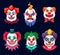 Horror clown and scary circus monster faces