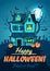 Horror halloween house. Gothic abandoned home, ghostly haunted mansion, party invitation and greeting, trick or treating