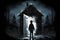 horror movies image Silhouette art of a boy at the door generative AI