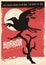 Horror movies retro poster design with black raven