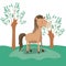 Horse animal caricature in forest landscape background