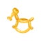 Horse animal figurine twisting of glossy yellow balloons. Funny inflatable toy. Decoration for children party, birthday