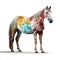 horse artistically painted with multicolor, isolated on white background