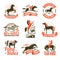 Horse breeding labels emblems set